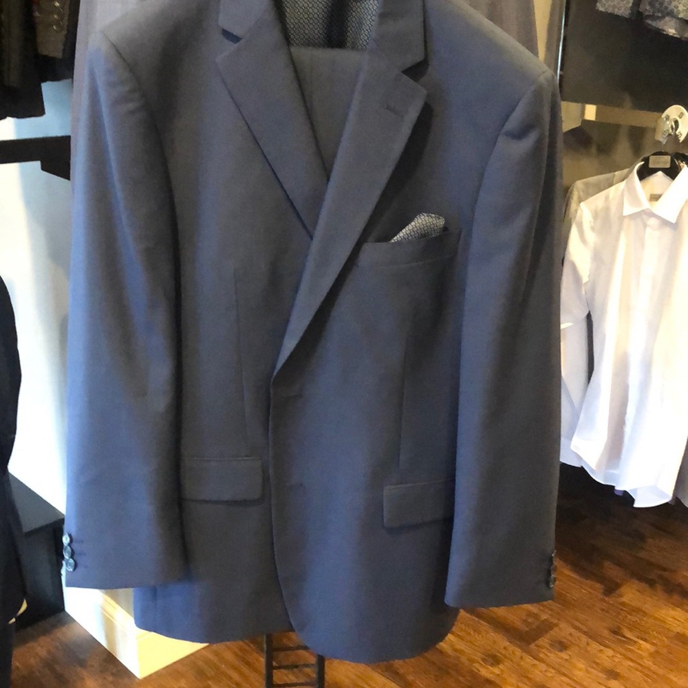 Renoir Suit Blue with pocket square .